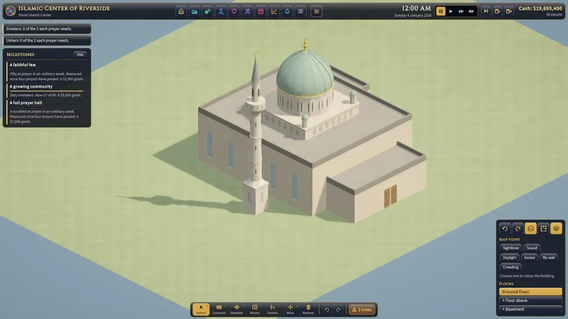 A mosque with a green dome and a minaret.